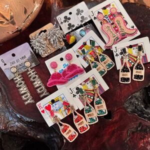 9 Pairs Sparkly Rhinestone Dangle Stud Western Party Glam Shiny Earrings